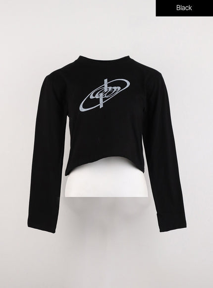 graphic-long-sleeve-crop-tee-id306 / Black