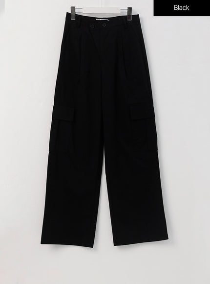 diagonal-waist-cargo-pants-is322 / Black
