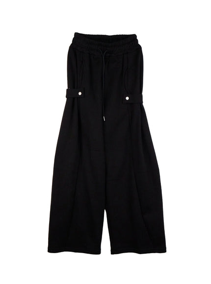 Cozy Pintuck Buttoned Wide-Leg Sweatpants IJ510