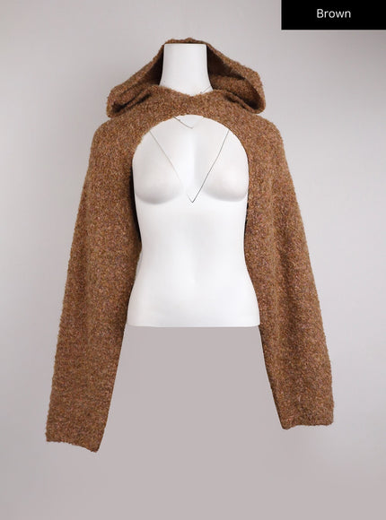 hooded-long-sleeve-bolero-shrug-ij411 / Brown