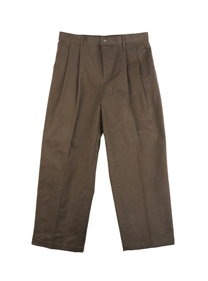 mens-fleece-lined-wide-fit-pintuck-pants-ij517 / Brown