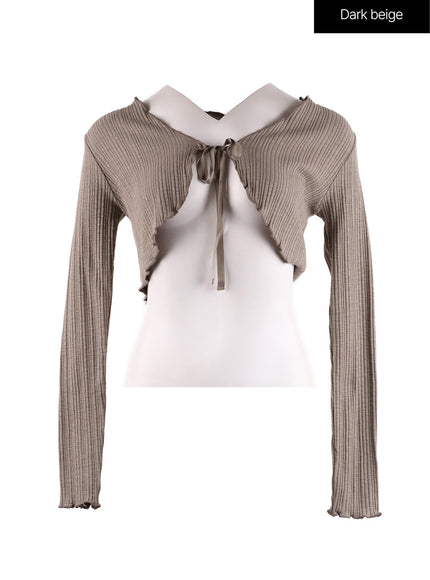 bowknot-drawstring-bolero-top-if408 / Dark beige