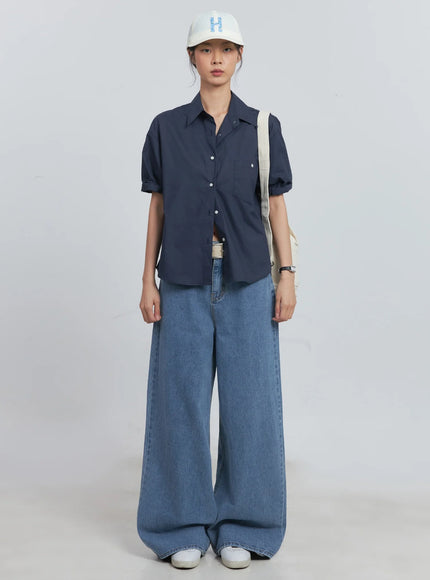 roll-up-short-sleeve-collared-shirt-iu512 / Dark blue