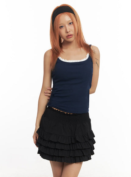 frill-trim-square-neck-cami-top-ia515 / Dark blue