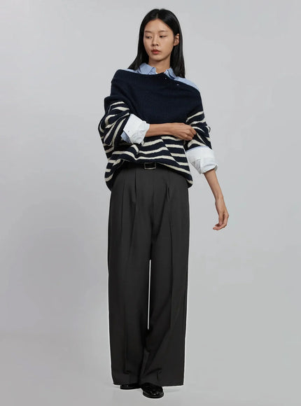 shoulder-cutout-striped-knit-sweater-id504 / Dark blue