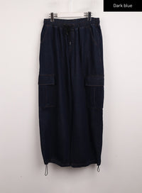 mid-waist-banding-solid-straight-pants-ij411 / Dark blue