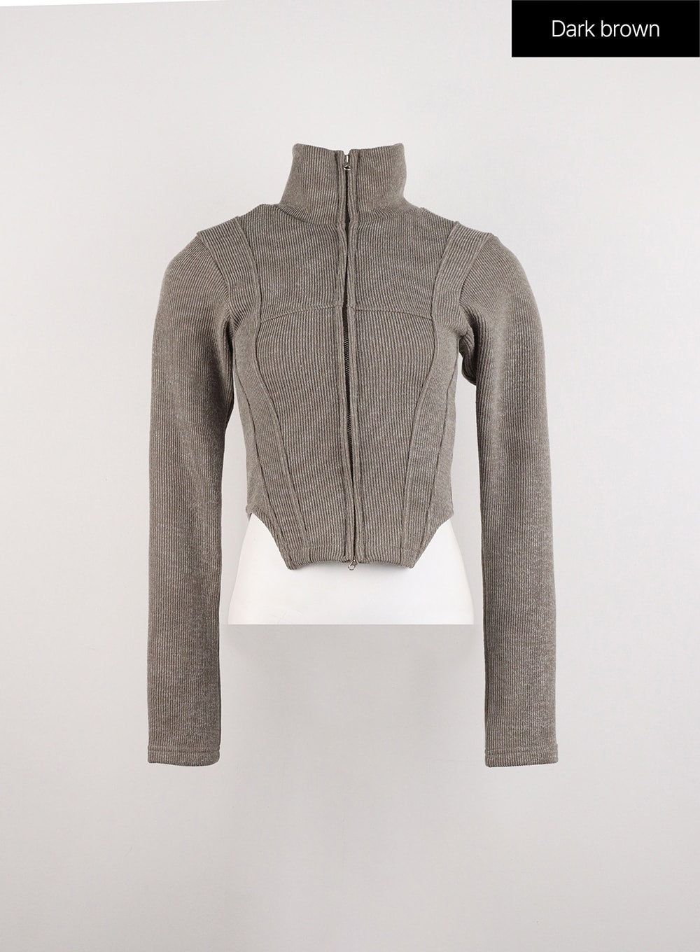 slim-fit-zip-up-knit-top-id306 / Dark brown