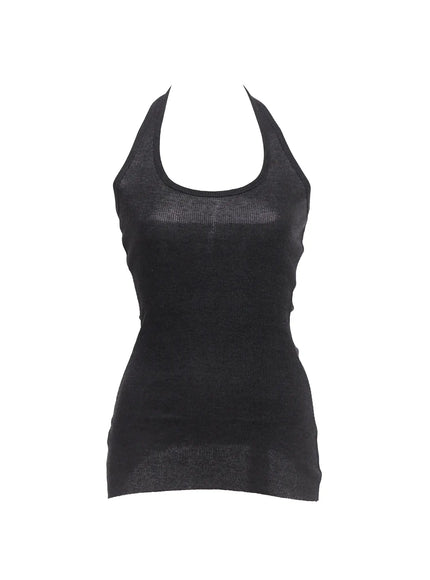 ribbed-long-halter-tank-ic503 / Dark gray