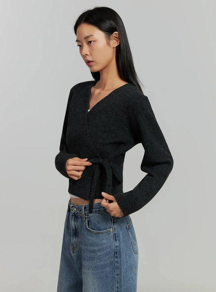 trao-string-wrap-cardigan-ij505 / Dark gray