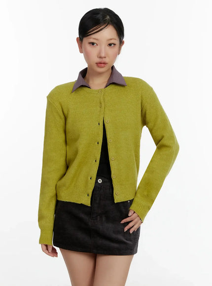 round-neck-knit-cardigan-id525 / Dark green