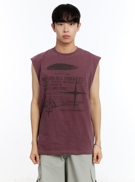 men-s-record-graphic-sleeveless-t-shirt-iy530 / Dark pink