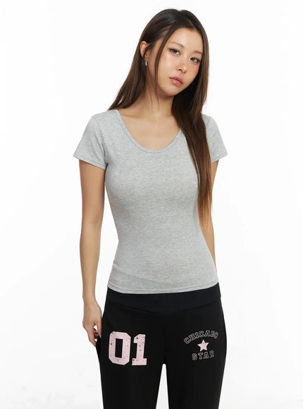 scoop-neck-slim-short-sleeve-tee-iy504 / Gray