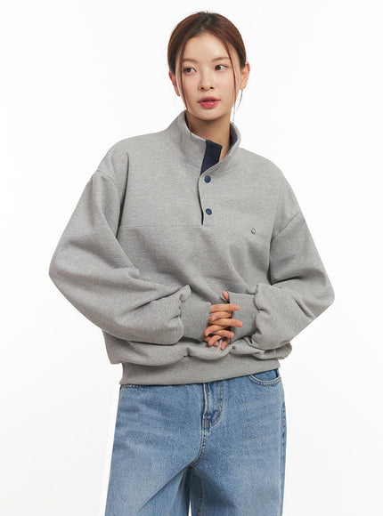 button-crew-neck-sweatshirt-im514 / Gray