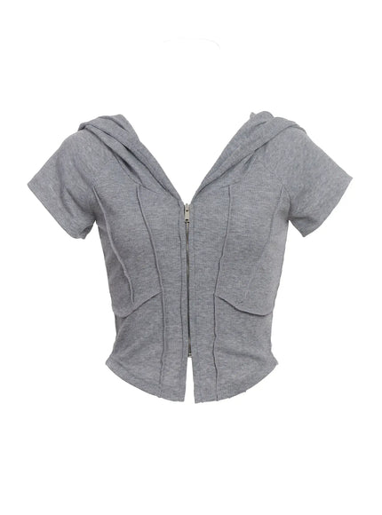 zip-up-cropped-hoodie-tee-ic503 / Gray