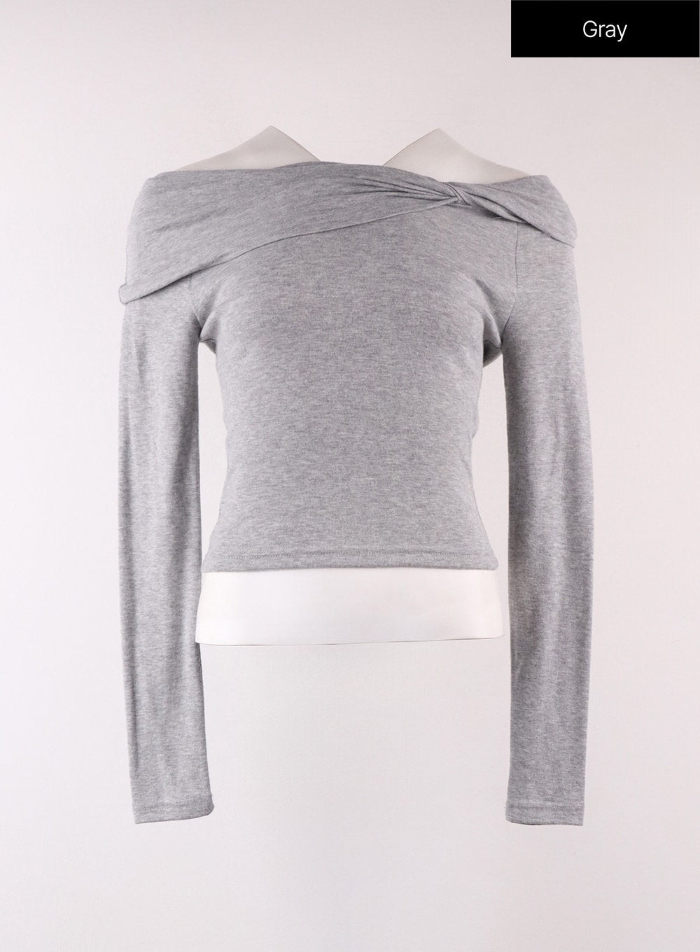 twist-off-shoulder-long-sleeve-if402 / Gray