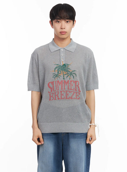 mens-graphic-short-sleeve-sweater-iu519 / Gray