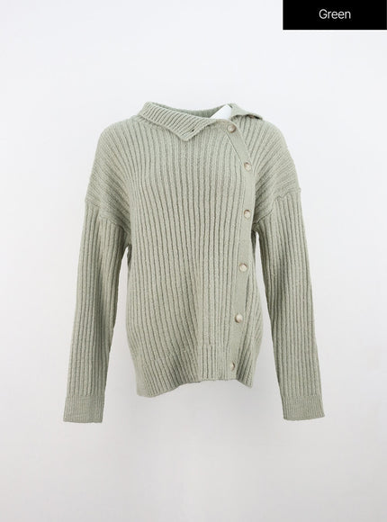 asymmetric-button-knit-sweater-in308 / Green