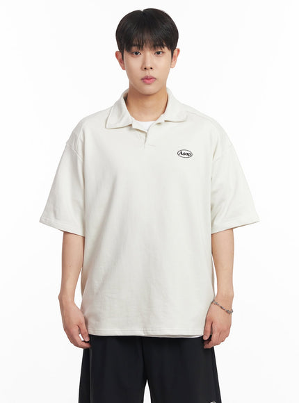 mens-embroidered-oversize-polo-shirt-ia525 / Light beige