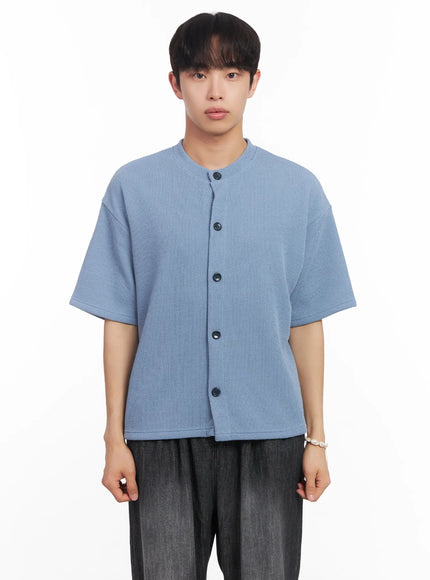 mens-short-sleeve-buttoned-sweater-iu518 / Light blue