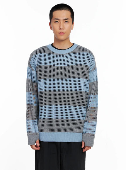 mens-striped-knit-sweater-is509 / Light blue