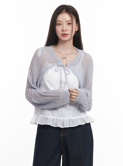 sheer-knit-bolero-cardigan-iy509 / Light blue