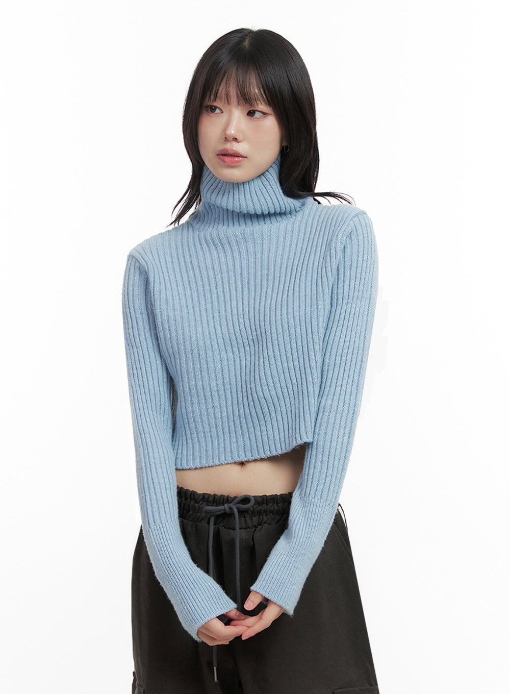 ribbed-knit-cropped-sweater-in427 / Light blue