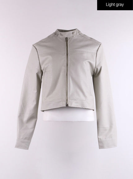 faux-leather-zip-up-jacket-cj431 / Light gray