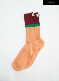color-block-ribbed-knit-socks-in316 / Orange