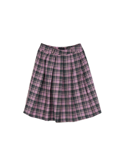 Checkered Pleated Midi Skirt IJ527