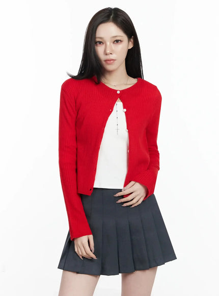 basic-ribbed-cardigan-ij528 / Red