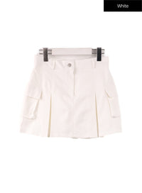 pleated-pocket-mini-skirt-if408 / White