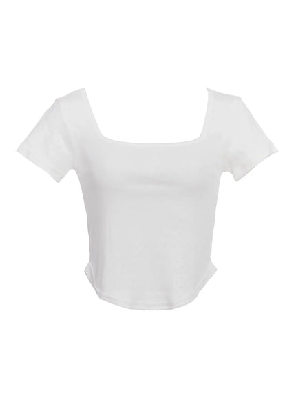 punched-square-neck-short-sleeve-tee-ic503 / White