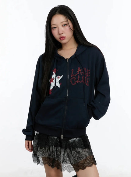 star-lettering-zip-up-hoodie-im509 / Dark blue