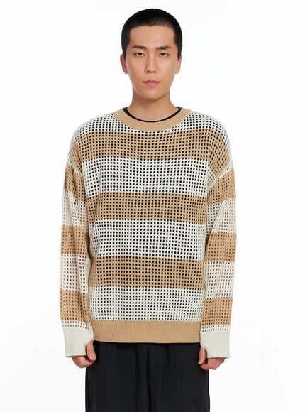 mens-striped-knit-sweater-is509 / Beige