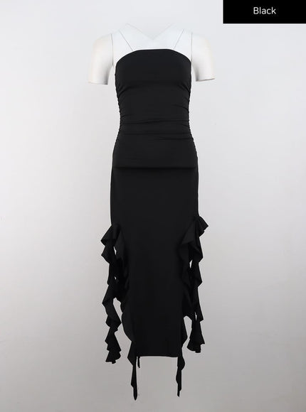 long-ruffled-dress-io310 / Black