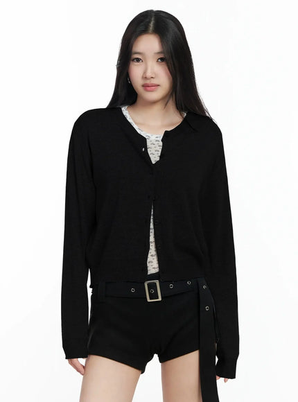 round-neck-knit-cardigan-im502 / Black