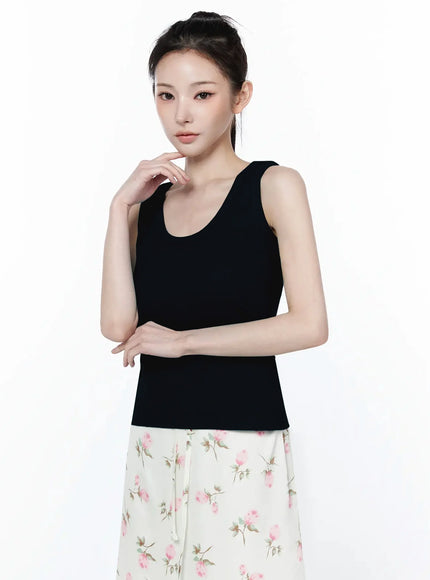 casual-knit-loose-fit-tank-top-iy515 / Black