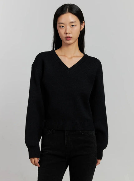 v-neck-nit-pullover-ij505 / Black