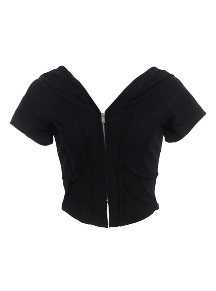 zip-up-cropped-hoodie-tee-ic503 / Black