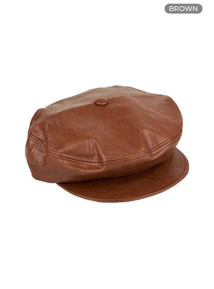 leather-beret-hat-is427 / Brown