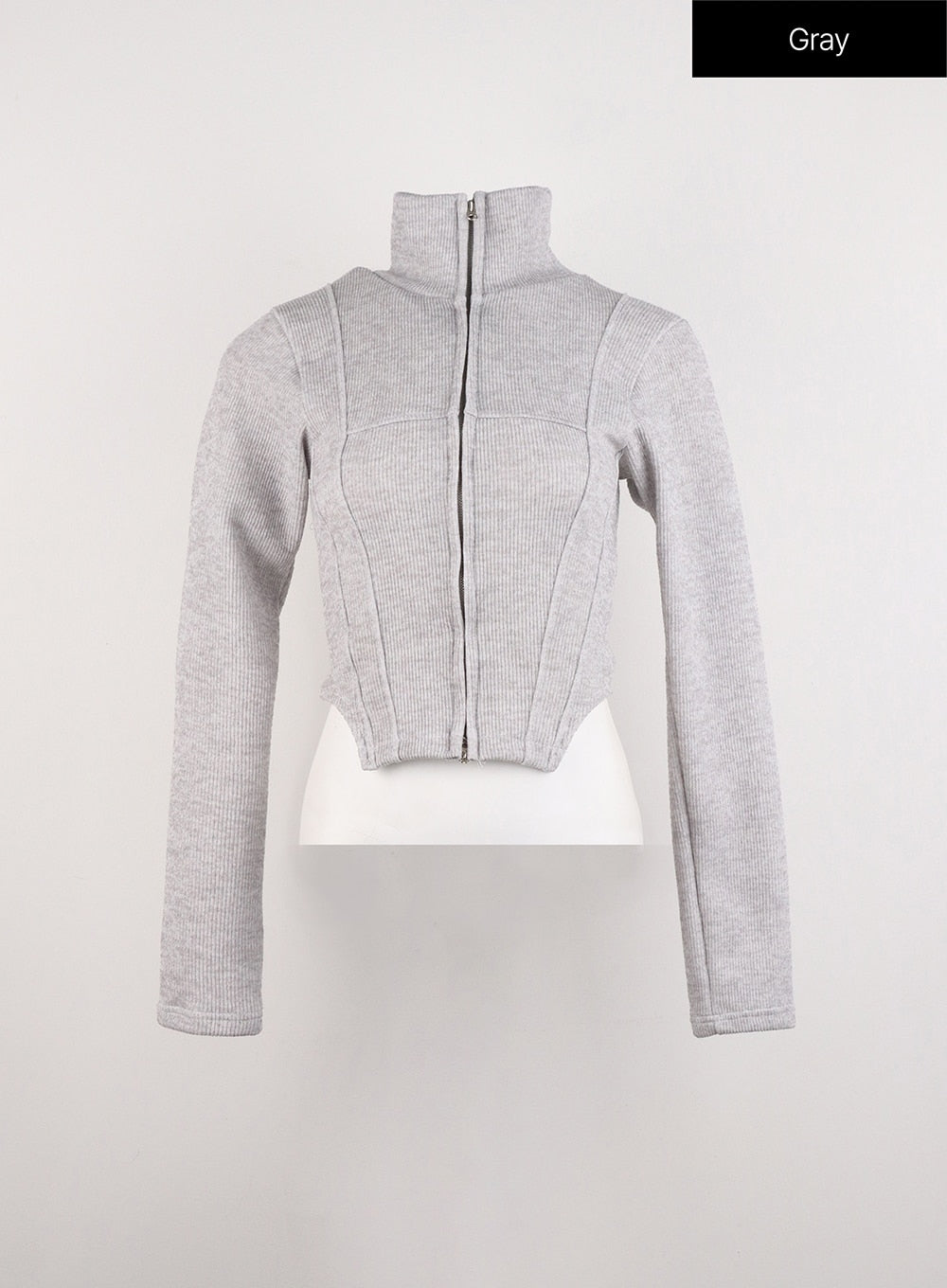 slim-fit-zip-up-knit-top-id306 / Gray