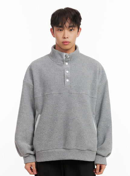 mens-buttoned-fleece-sweatshirt-id427 / Gray