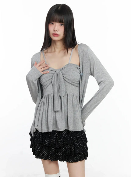 padded-cami-top-and-cardigan-set-if505 / Gray