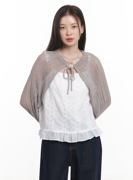 sheer-knit-bolero-cardigan-iy509 / Gray