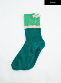color-block-ribbed-knit-socks-in316 / Green