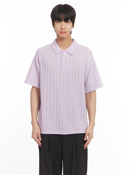 Men's Loose-Fit Collared Ribbed T-Shirt IA510