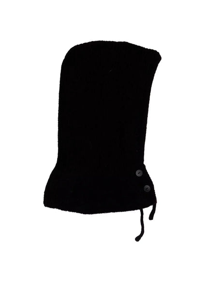 buttoned-knit-hood-hat-in528 / Black