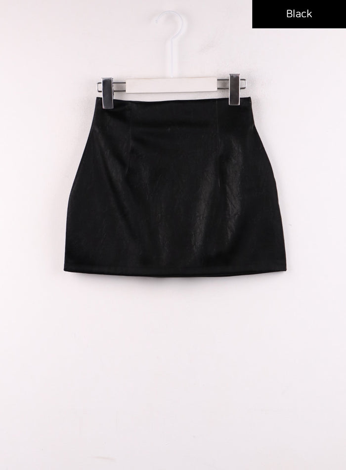 faux-leather-mini-skirt-ij430 / Black