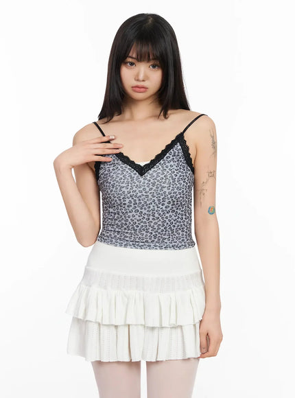 leopard-print-lace-trim-cami-ia523 / Black