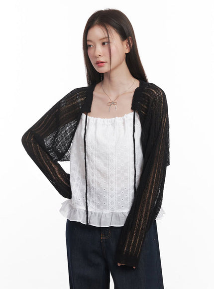sheer-knit-bolero-cardigan-iy509 / Black